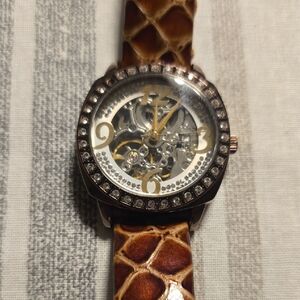 Relic Giraffe Pattern Brown and Silver Women's Watch